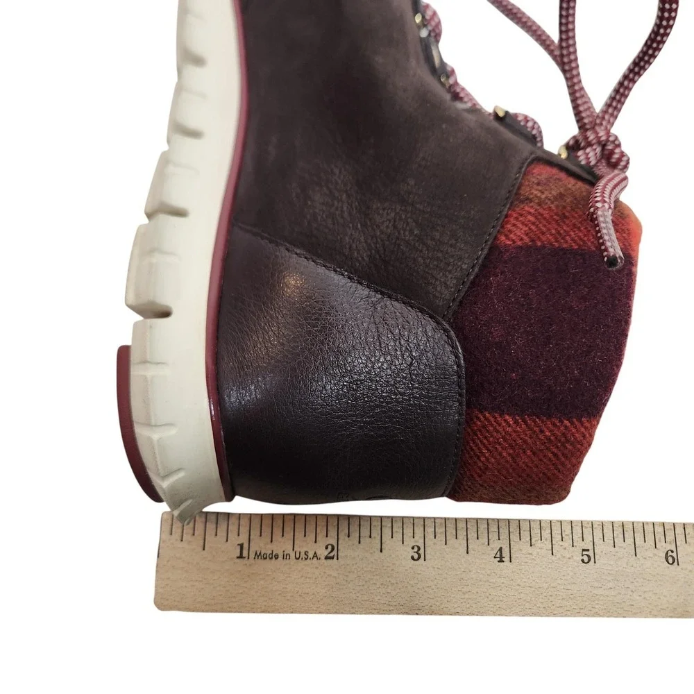 COLE HAAN Boots Womens 8 Brown Red Buffalo Plaid ZeroGrand Waterproof‎ Hiking